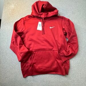 Nike Swoosh Logo Hoodie Therma Fit Crimson Red Pullover Mens‎ Medium Streetwear